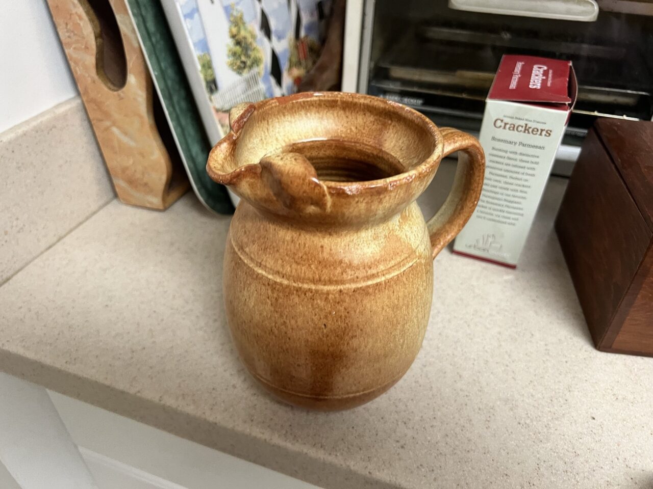 Brown pottery pitcher