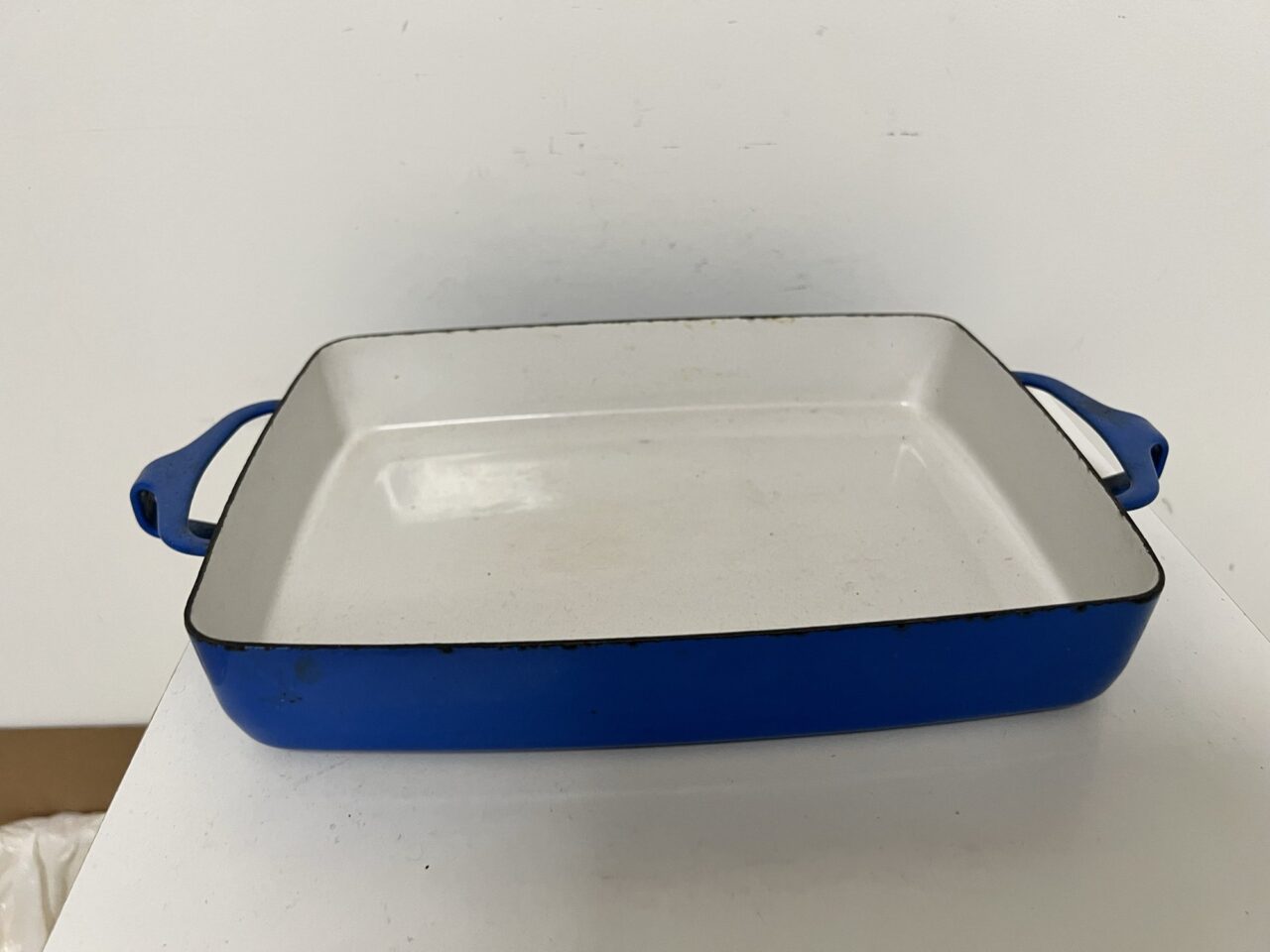 Blue enamel baking dish