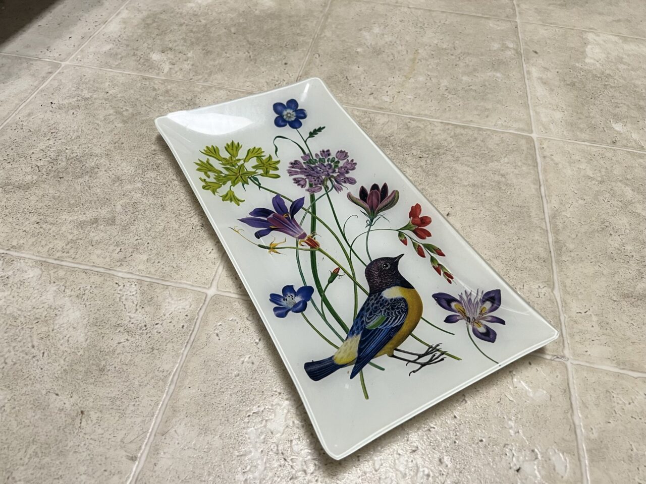 Bird and flower glass tray