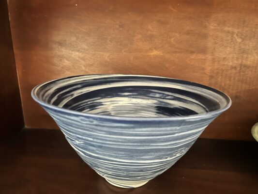 Blue swirl pottery bowl